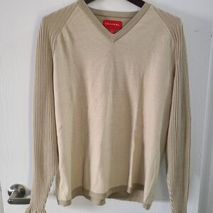 Emanuel Ungaro Beige V-Neck Men's Sweater Silk And Cotton